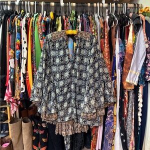 Free People Floral Patterned Dress - Blue and Cream